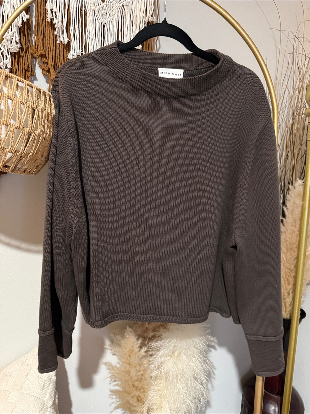 Misu Muse Dark Brown Knit Crewneck Sweater